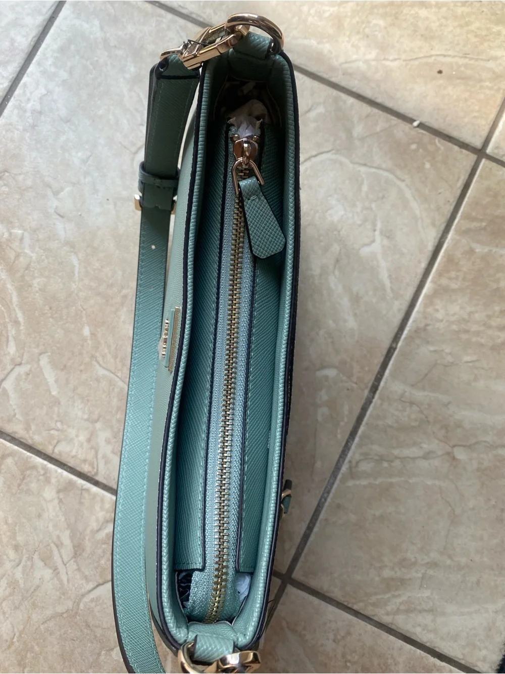 GUESS Sage Green Crescent Shoulder Bag with Silver Logo Beautiful color
